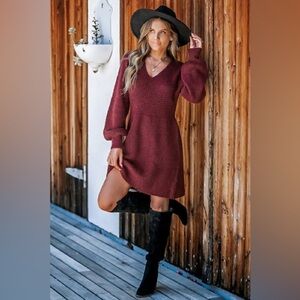 Cupshe Wine Long Sleeve Knit Dress
